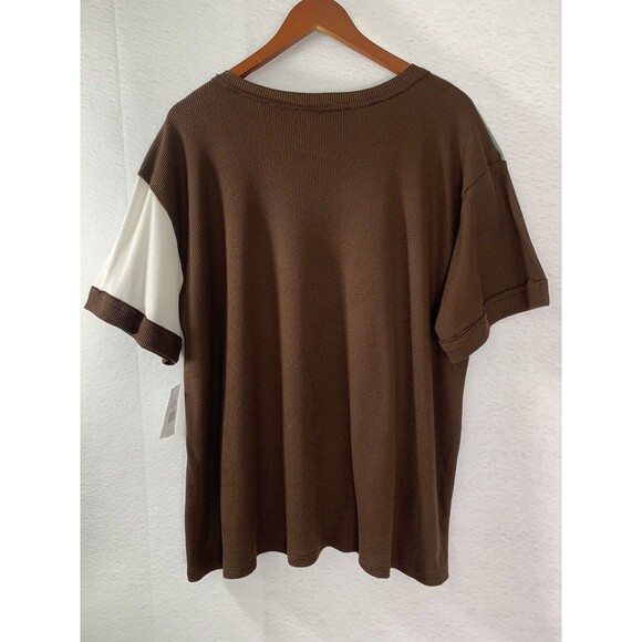 Moa Moa Top Women 1X Multicolor Block T Shirt Waffle Knit USA Cottage Casual NWT - Picture 2 of 9